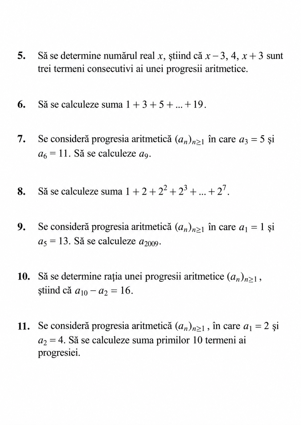 Tema Alex — exerciții cu progresii aritmetice și sume